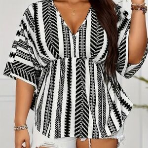 Black and White Patterned Women's Top